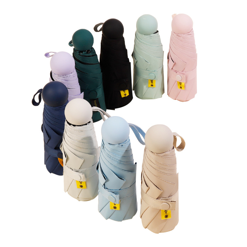 Mini 50% Folding Portable Sunshade Umbrella Black Rubber UPF50 Full Shading UV Protection Sunny and Rain Protection Dual-purpose Women's Sun Umbrella