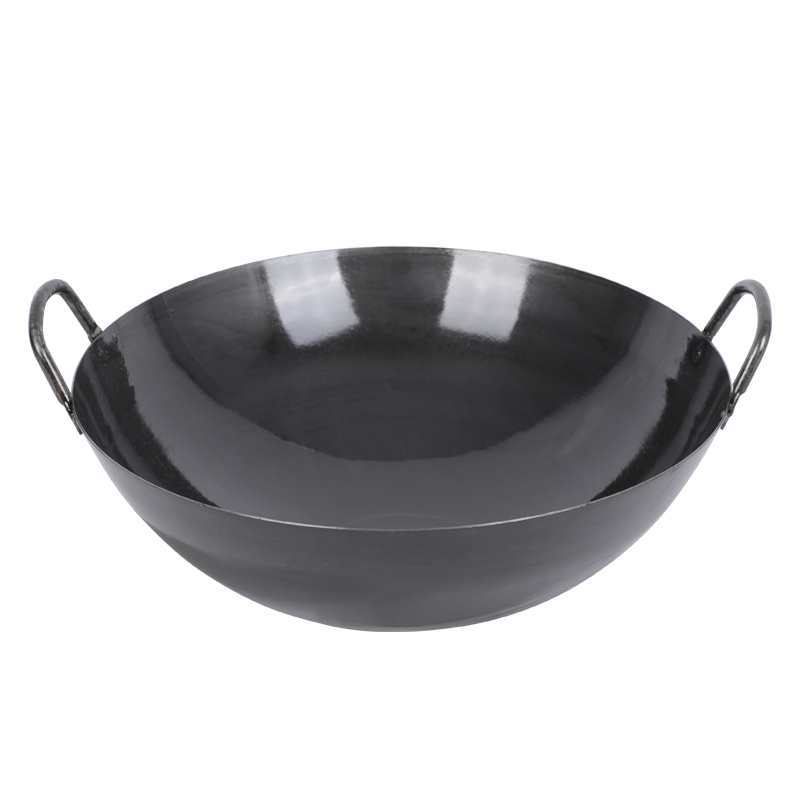 Commercial Old-Fashioned Uncoated Double-Eared Wrought Iron Pot Household Large Iron Pot Cooking Pot Traditional Black Iron Chef Gas