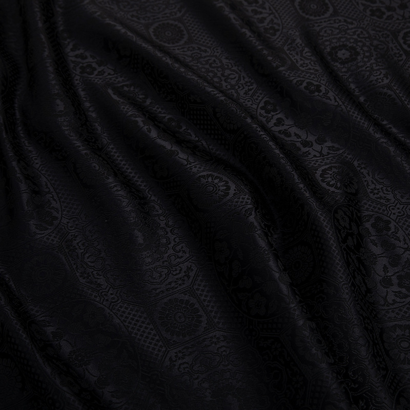 Black Peony Pattern Dark Brocade Nylon Fabric for Clutches, Clothing, Vintage Black Cheongsam (Width)