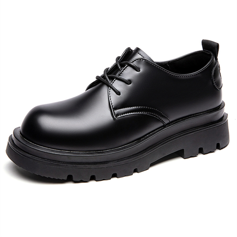 2024 Derby Shoes Men's Low-top Martin Boots British Style Round Toe Shoes Black Workwear Shoes Platform Casual Leather Shoes