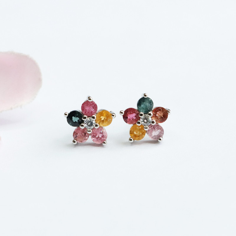 Jianyu S925 серебряные серьги с натуральным турмалином, цветочные крючки, оптовая продажа от фабрики CB2053101