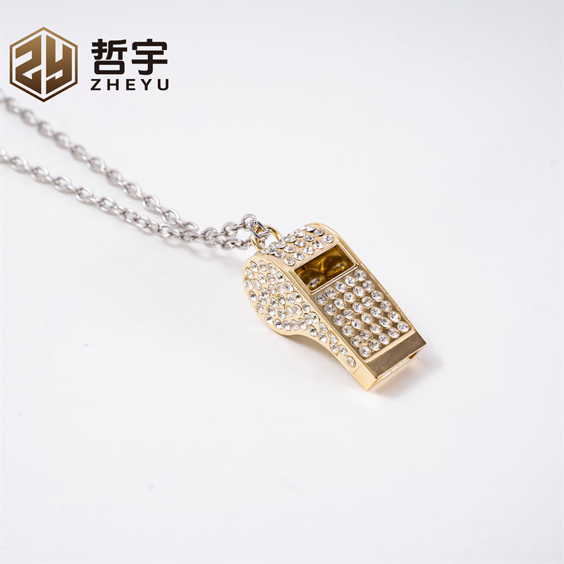 Zinc alloy metal diamond whistle does not match stainless steel jewelry chain couple jewelry pendant outdoor distress whistle