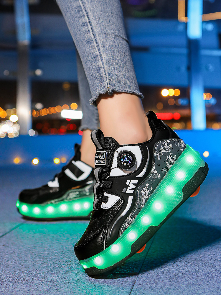 Cross-border children's heloo shoes double-row four-wheel LED light-emitting board shoes men's and women's roller shoes students leisure sneaker