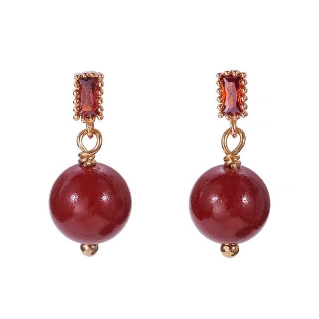 Purple Cinnabar Earrings Chinese Retro Simple Elegant Light Luxury New Year Red Earrings Girl Gift Elegant Red Zircon