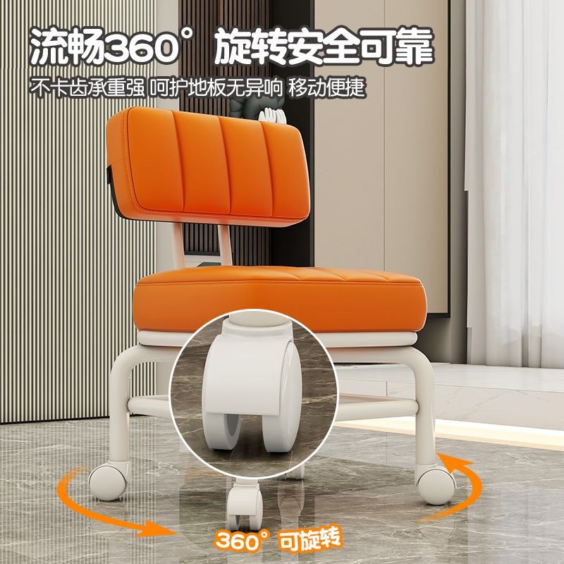 Swivel Caster Small Chair with Wheels, Low Stool, Trendy Lazy Chair with Backrest for Home Use, Baby-Friendly Swivel Caster Small Stool