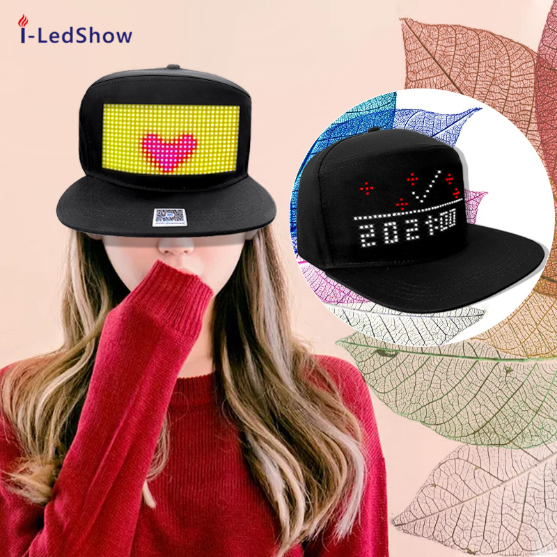 iLedshow light particle LED luminous cap full color screen mobile phone control hat wear advertising soft screen gift