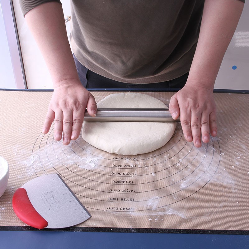 Household Stainless Steel Dough Cutter with Scale Baking Scraper Silicone Dough Cutter Multifunctional Semicircular Scraper Panel