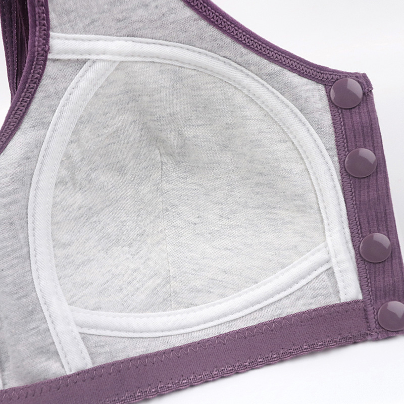 New Threaded Cloth Cotton Front Buckle Underwear Women's Vest Creative Middle-aged and Elderly plus size Bra without Steel Rings