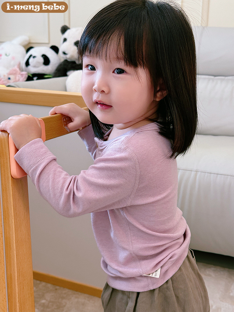 Children's Wool Tencel Class a Seamless Pajamas Spring and Autumn Set Baby Clothes Unisex Baby Loungewear