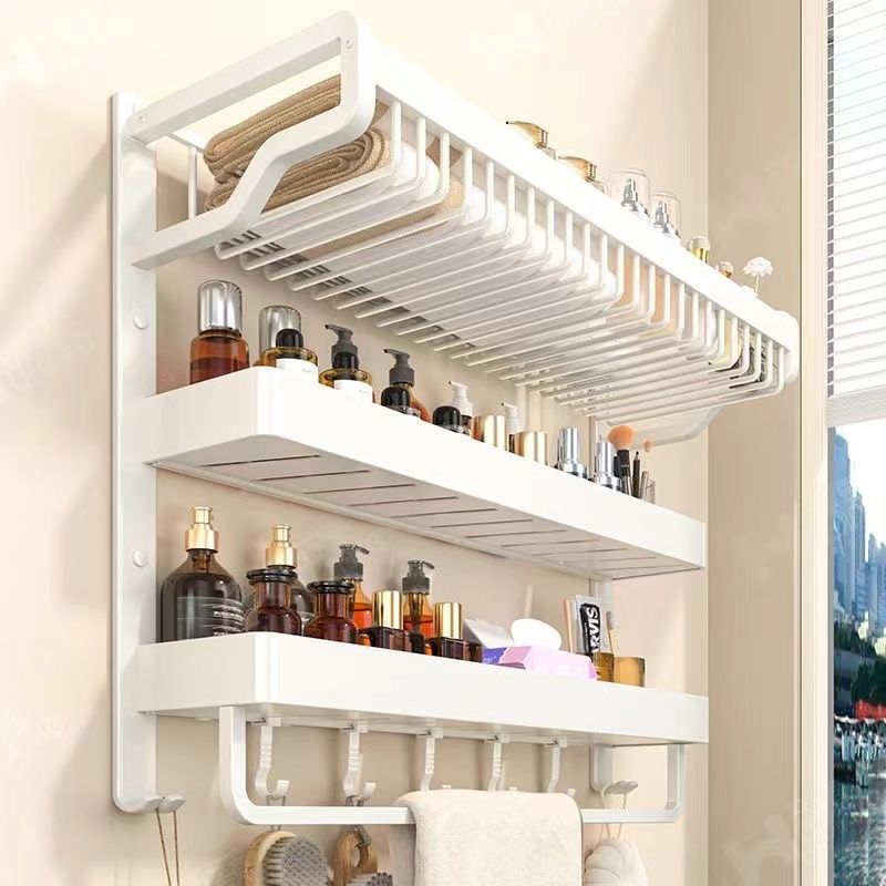 Factory supply cream wind space aluminum towel rack non-perforated toilet rack toilet bathroom integrated rack