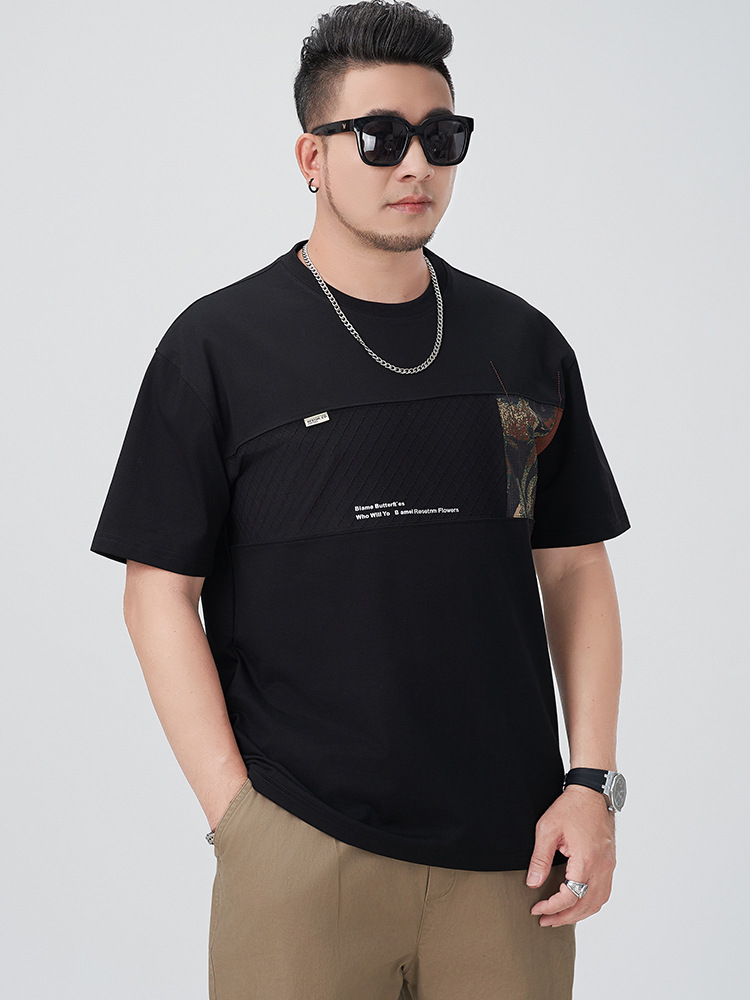 230g Heavyweight Short-Sleeved Plus Size Men's Clothing Cross-Border Wholesale Fashion Trendy Personalized Printed T-Shirt Loose Plus Fat Men