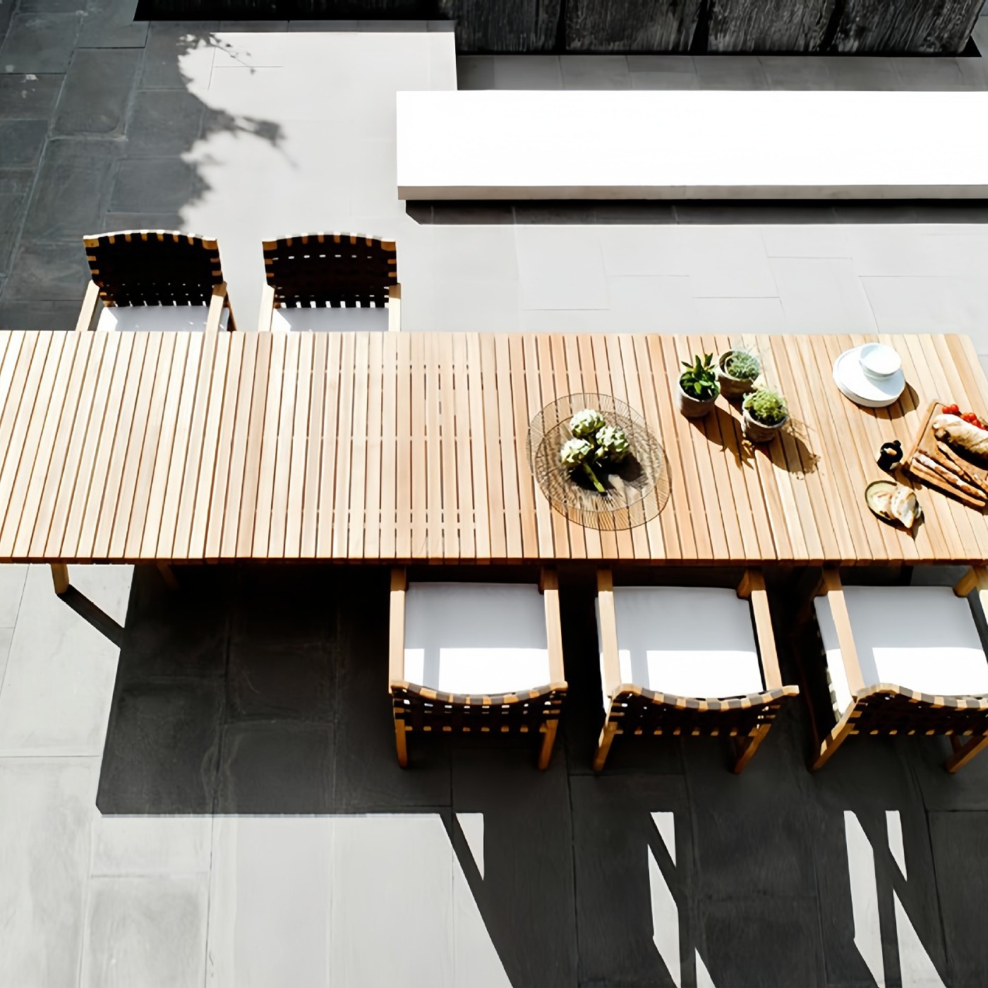 Table and Chair Anti-Corrosion Solid Wood Courtyard Garden Terrace Outdoor Long Table for Guesthouses, Waterproof and Sun-Resistant, Made of Teak and Rattan, Durable and Anti-Corrosion