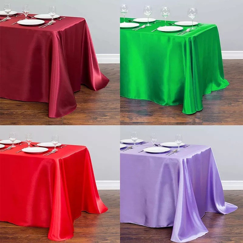 Factory Direct supply high-end hotel banquet wedding scene solid color rectangular glossy satin cloth tablecloth satin tablecloth