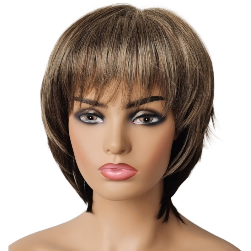 Wig Processing Export Best-Selling Fashion Women's Wig Manufacturer Direct Sales Mixed Color Straight Hair Air Bangs Short Hair