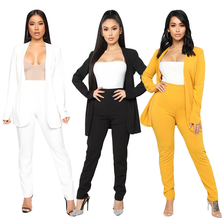 X30 European and American Women's wish OL Fashion Elegant Two-piece Professional Casual Long-sleeved Trousers Small Suit