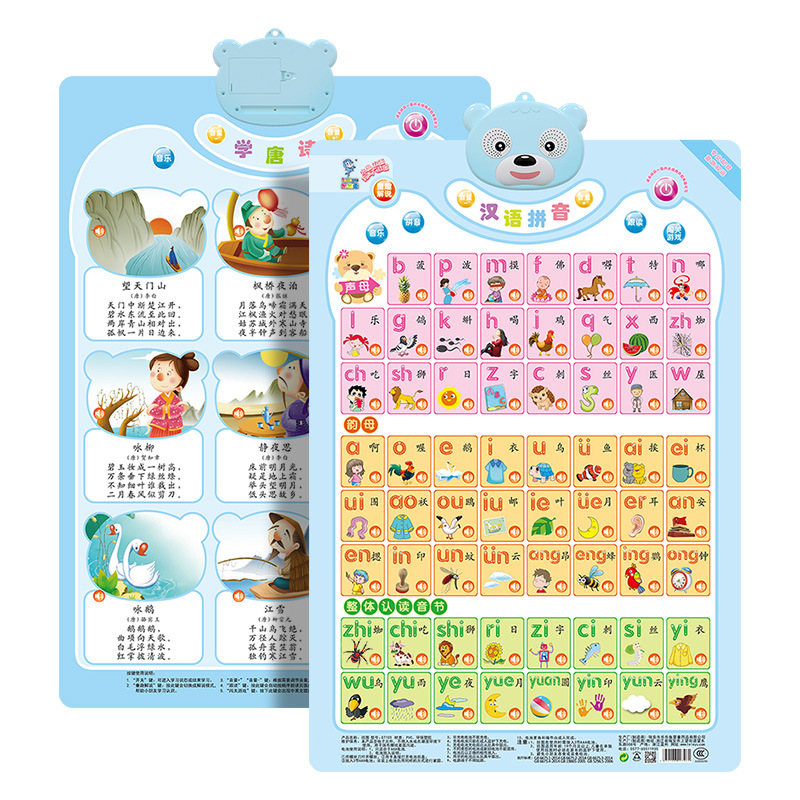 Lele Fish Xiong Bao Super Large Wall Chart with Explanation Crystal Double-sided Point Reading Sound Big Wall Chart Pinyin Initial Vowel