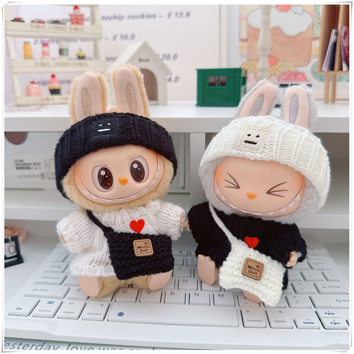 One or Two Generation Labubu Clothes Hat Crossbody Bag Rab Cloth Sit Party Doll Clothes Love Sweater Hat Cute