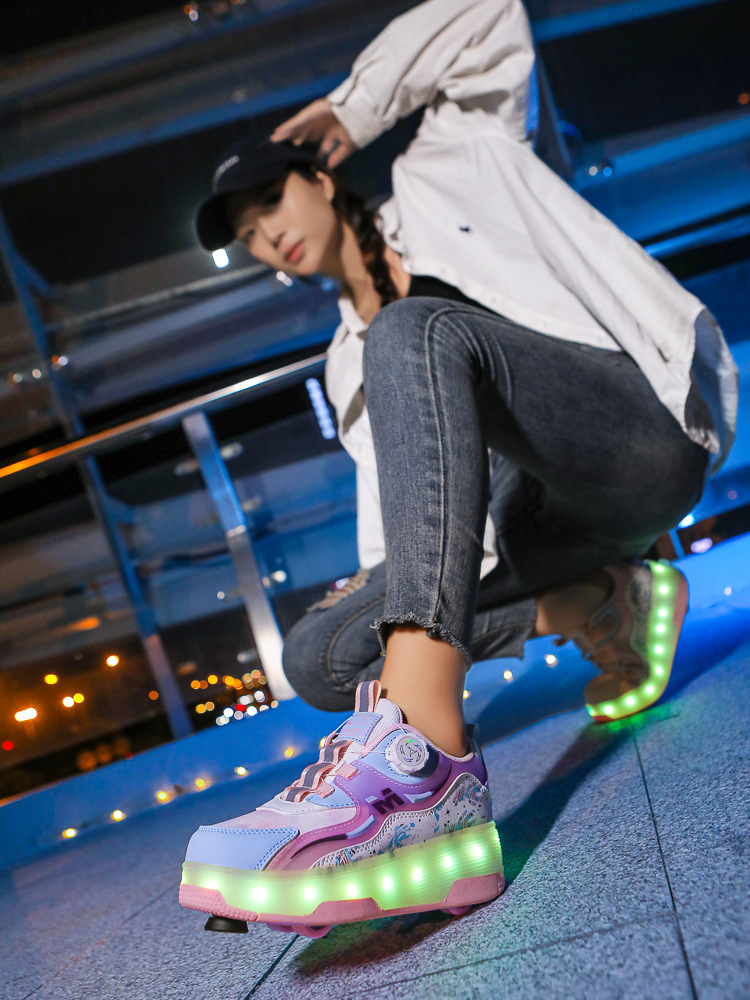 Cross-border children's heloo shoes double-row four-wheel LED light-emitting board shoes men's and women's roller shoes students leisure sneaker
