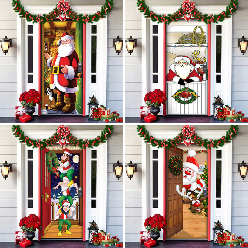 Christmas Door Cover Decoration Green Christmas Background Cloth Christmas Door Cover Door Hanging New Year Party Decoration Door Cover Tapestry