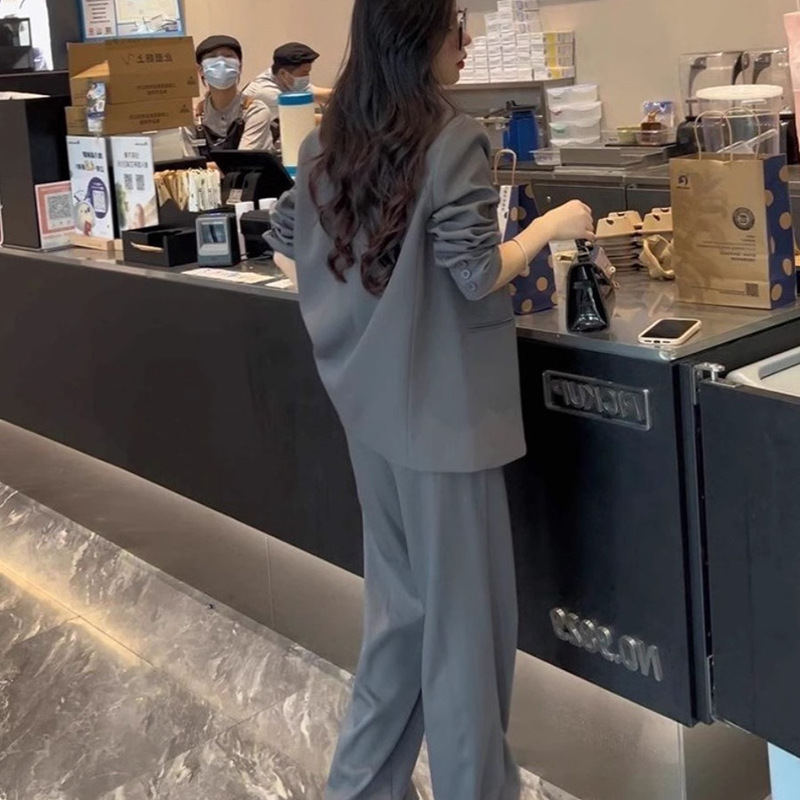 Plus size women's high-grade casual loose suit suit chubby girl slimming wide-leg pants two-piece suit [6613]]