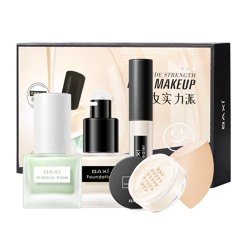 BAXI BAXI Light Facial Muscle Dense Makeup Five-piece Set Cream Foundation Concealer Finisher Powder Puff