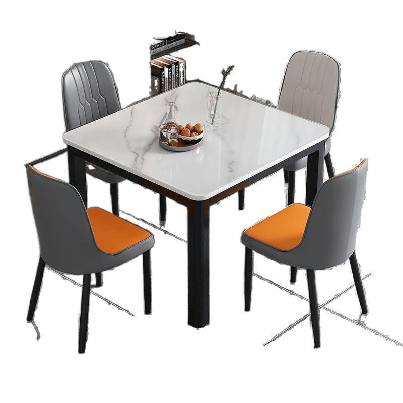 Square Dining Table and Chair Set for Small Households, Suitable for Rental Apartments, with Tempered Glass Top and Steel Frame