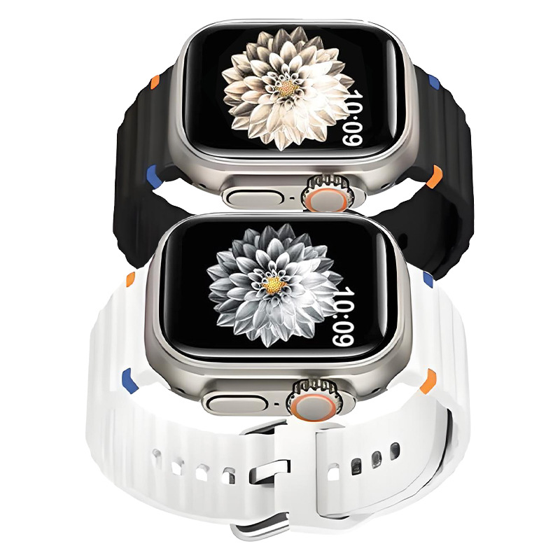 For Apple Watch Strap Apple Watch 9/S10 Ultra Unisex Colored Stitch Wave Silicone