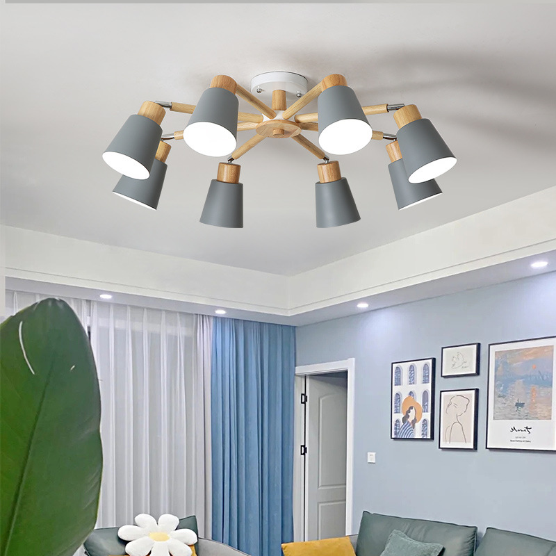 Nordic Style Chandelier Living Room Lamp Simple Modern Atmospheric ins Style Master Bedroom Dining Room Lamp Home Japanese Style Log Lamps