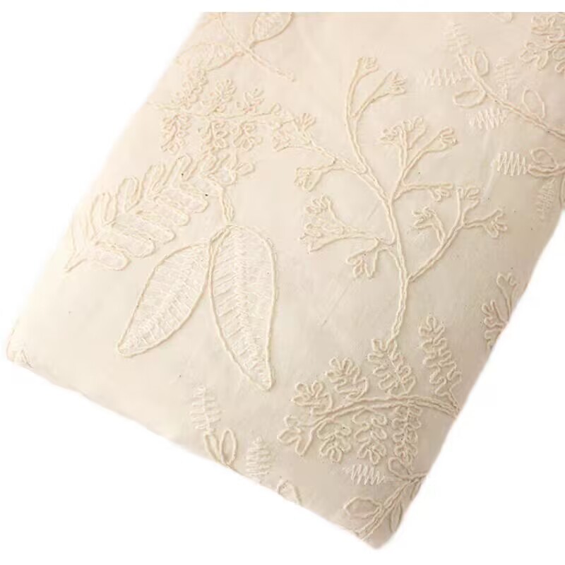 Original cotton Japanese style thick thread three-dimensional embroidery exquisite flower branch pure cotton embroidered bag clothing skirt fabric one meter price