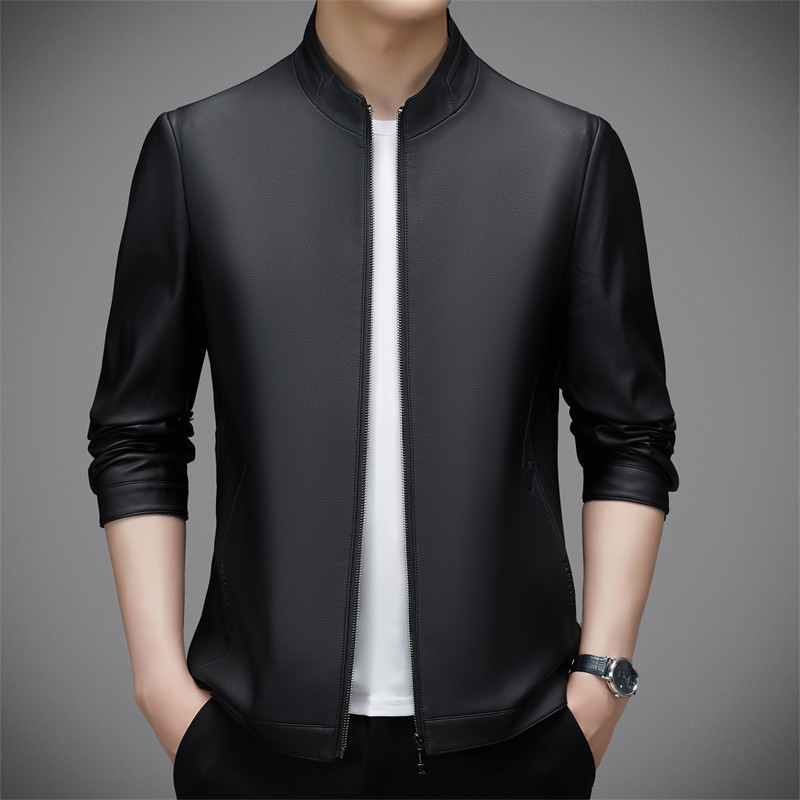 Кожаная куртка для мужчин Haining из овечьей кожи для среднего возраста с вертикальным воротником