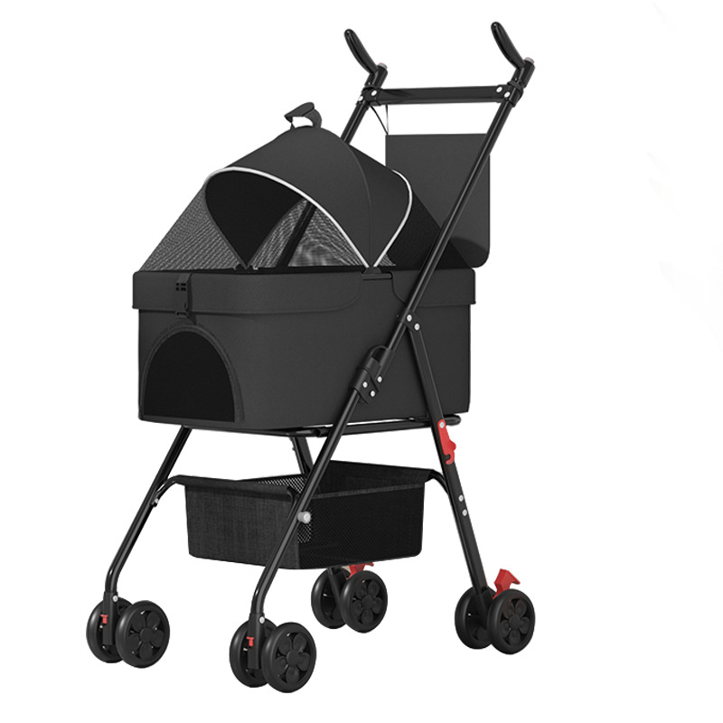 Cross-Border Pet Stroller, Cat and Dog Stroller, Small, Lightweight, Foldable, Detachable for Outings