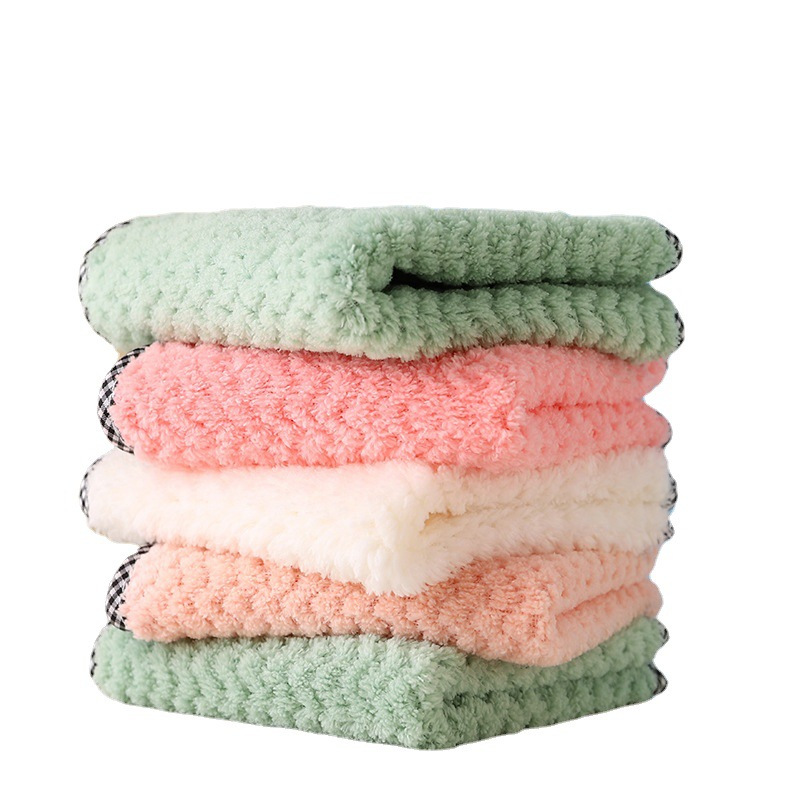 Wholesale hanging pineapple Grid Edge covered rag small square towel absorbent rag lint-free hand towel kitchen dish towel