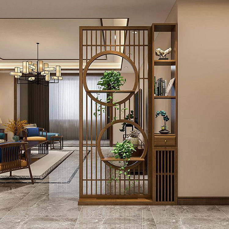 New Chinese-style Solid Wood Screen Grille Entrance Cabinet Living Room Household Right-facing Door Entrance Door Shaded Entrance Partition