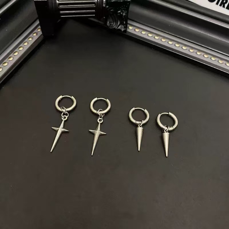 Серьги-кольца в форме четырехконечной звезды, стильные, нишевый дизайн, модные и универсальные серьги-кресты, высококачественные повседневные хип-хоп серьги