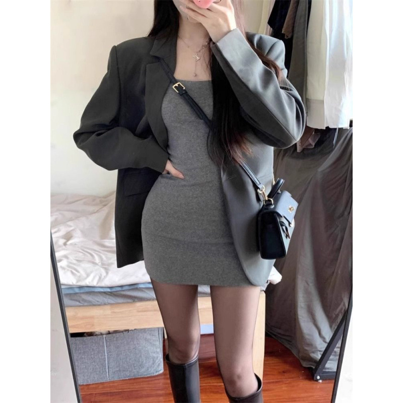 Grey Korean Style Casual Suit Jacket Women's 2024 New Autumn Jacket Women's Elegant High-grade Sense Fried Street Suit
