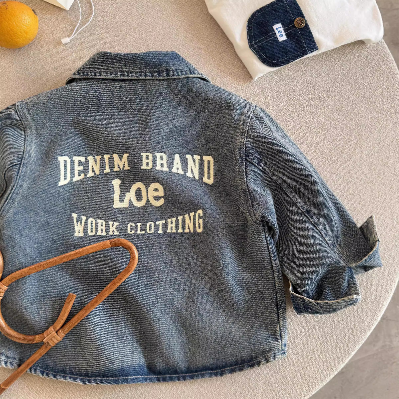 2025 Spring New Boys' Distressed Shirt Children's Baby's Soft Denim Jacket Solid Color Hooded Denim Clothes Women's Trendy Brand