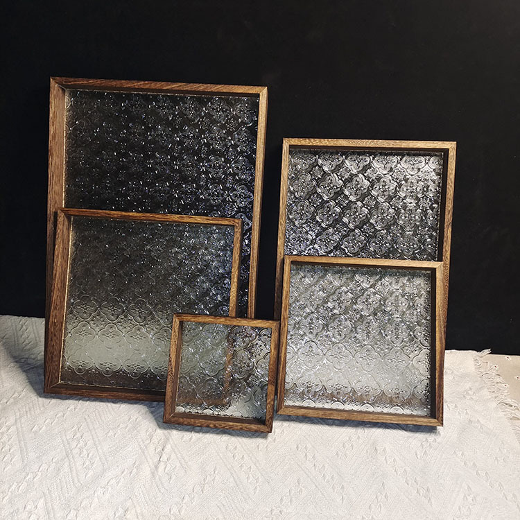 Retro Wooden Tea Tray Begonia Flower Tray Antique Dessert Fruit Tray Tea Cup Tray Rectangular Wooden Tray