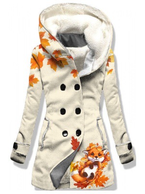 Autumn and Winter Cross-Border Amazon Digital Printing Double-Breasted Velvet Hooded Jacket