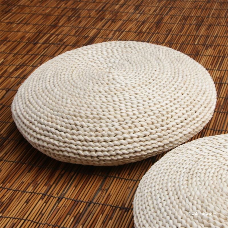 Thickened Straw Mat Cushion for Sitting, Corn Husk Chinese-Style Meditation Round Mat for Children, Straw Mat for Bay Window