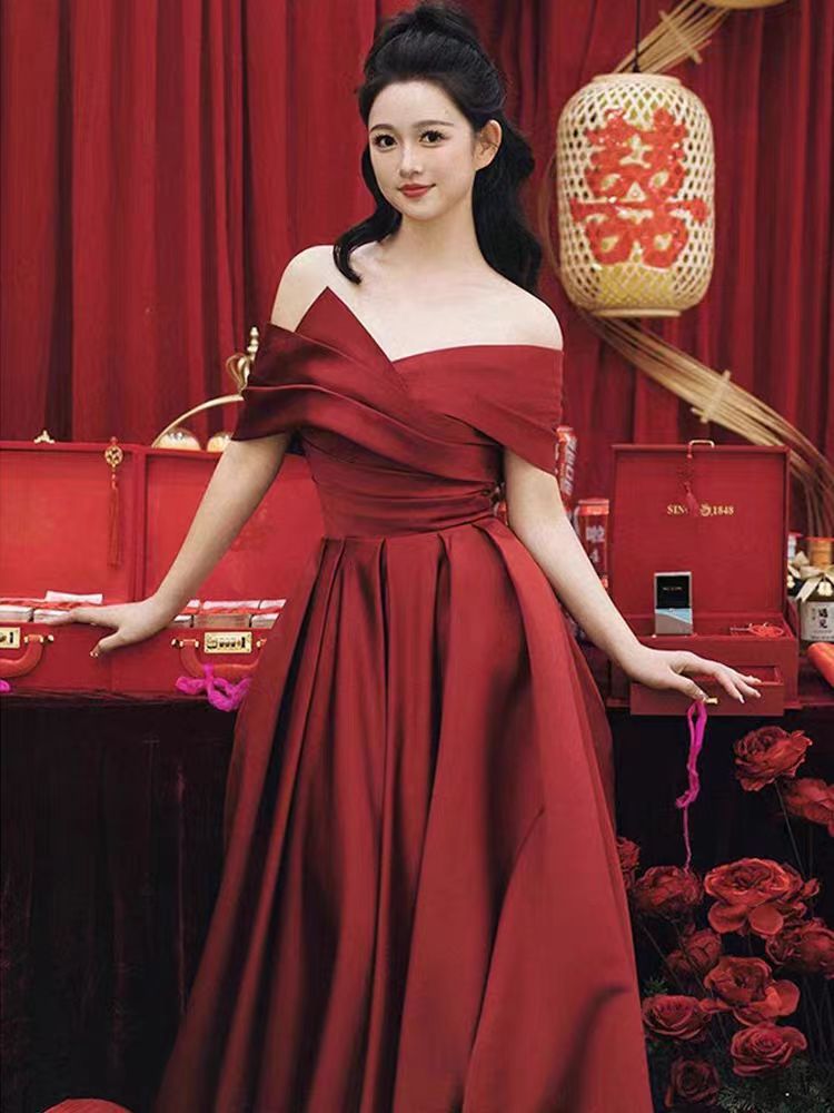 Платье для невесты из сатина с плечевыми лямками, красное, плюс-сайз, вечернее платье, белое платье для экзамена вокала, платье для помолвки