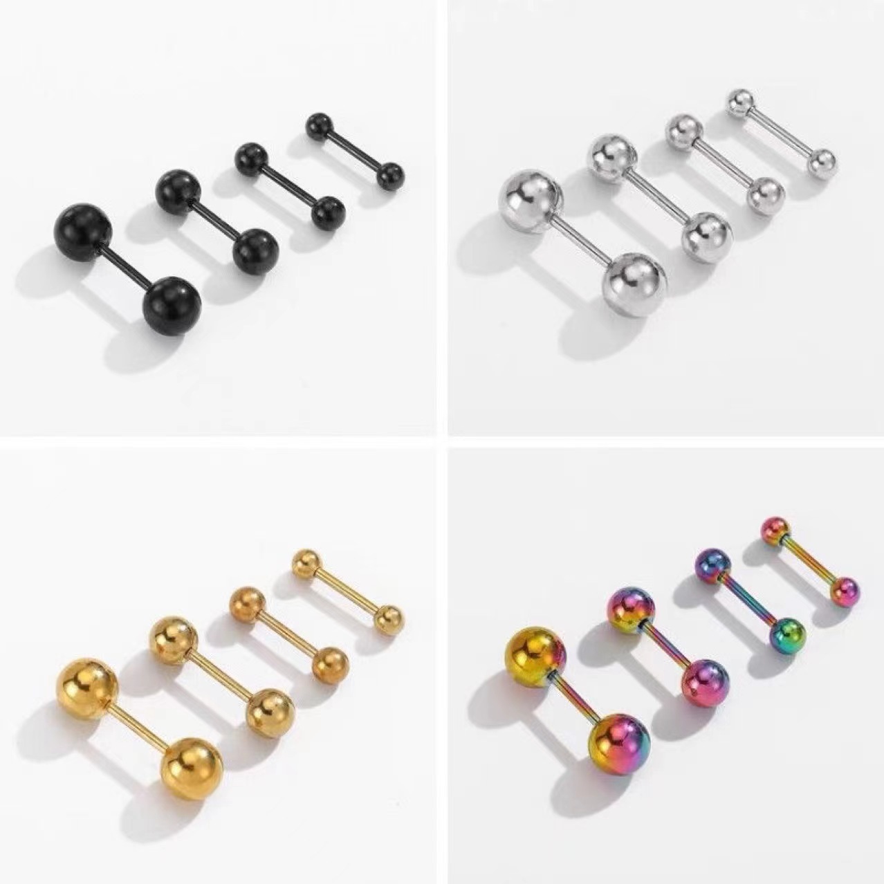 Silver beanie ball screw stud earrings exquisite simple small mini threaded beads ear bone stud sleeping pick-free Wholesale