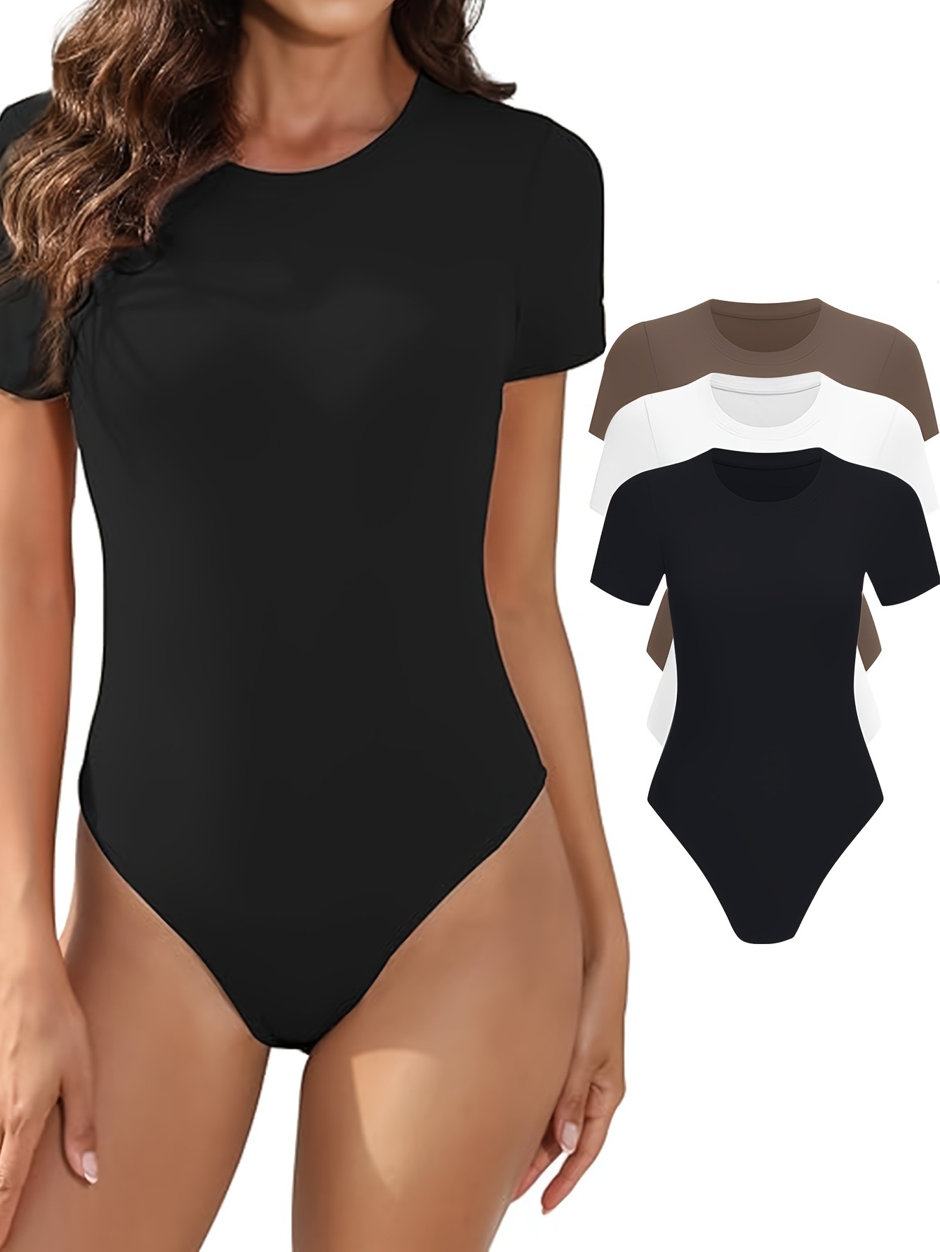 3Pcs Soft & Stretchy Comfortable Bodysuits - Women's Crew