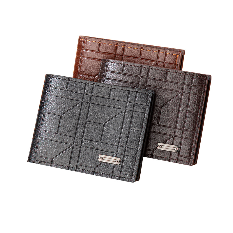 New Men's wallet men's short wallet youth fashion Plaid horizontal soft wallet large capacity multi-card wallet