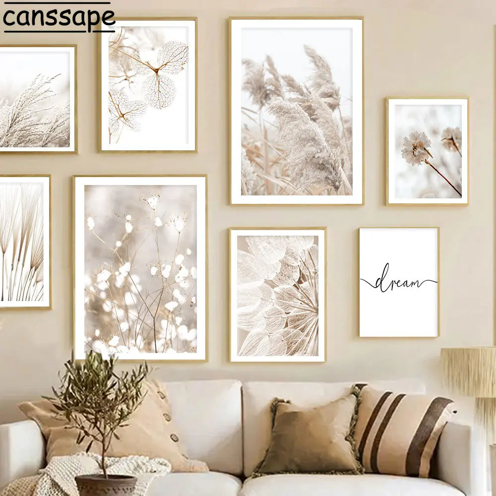 Nordic Landscape Decorative Painting Hay Beige Plant Dried Flowers Living Room Bedroom Background Wall Poster Frameless Painting Amazon