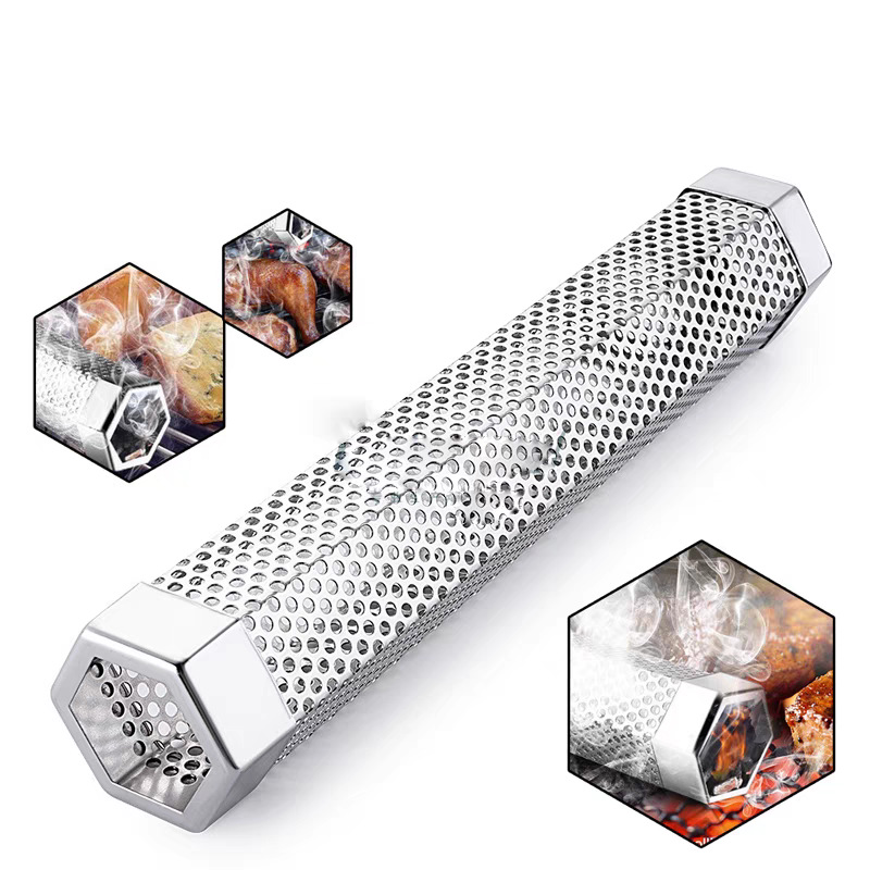 Stainless Steel Barbecue Smoke Tube Barbecue Tube Bbq Charcoal Smoke Mesh Tube Hexagonal Smokeer Tube 12"