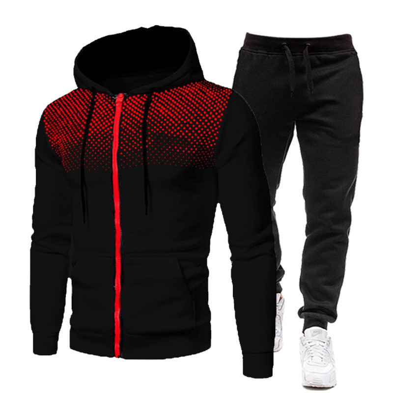 2023 new polka dot print solid color zipper suit autumn and winter fleece-lined men's and women's sports hoodie sweatshirt sweatpants