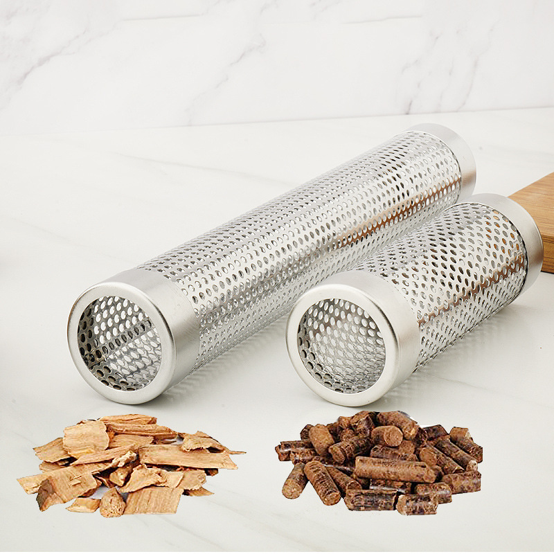 Stainless steel smoked tube fruit wooden box barbecue box outdoor cold cigarette box barbecue tools outdoor barbecue tools