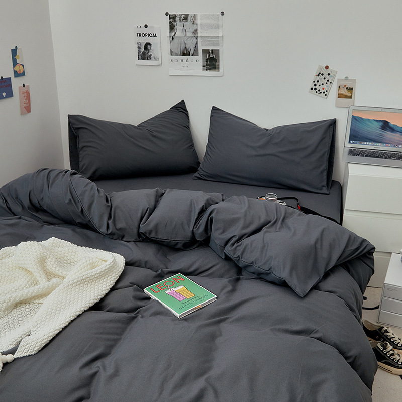 S Simple Pure Color Brushed Four-Piece Set Skin-Friendly Dormitory Three-Piece Set Factory Dormitory Bed Sheetss Student Bedding