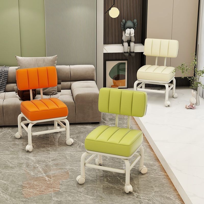 Swivel Caster Small Chair with Wheels, Low Stool, Trendy Lazy Chair with Backrest for Home Use, Baby-Friendly Swivel Caster Small Stool