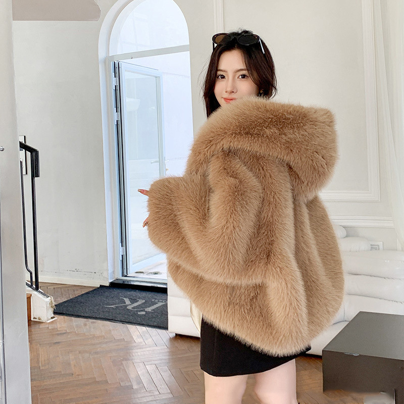 New Style Fried Street Eco-friendly Fur Faux Fox Fur Hooded Jacket Women's Korean-style High-grade Furry Warm Jacket